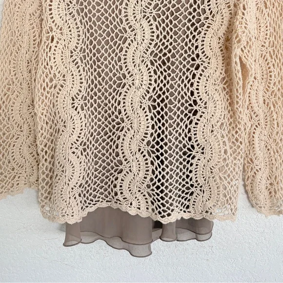 Vintage Open Knit Sweater Crochet Lace Fairy Indie Sleazy S Beige Cream - Picture 7 of 7